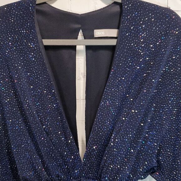 ASOS navy blue glitter plunge dress - Picture 4 of 12